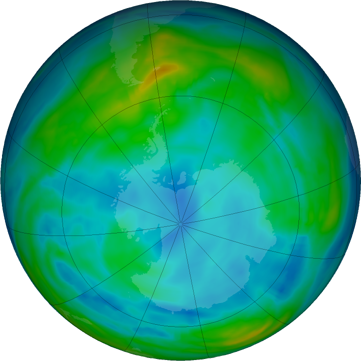 Antarctic ozone map for 25 June 2019